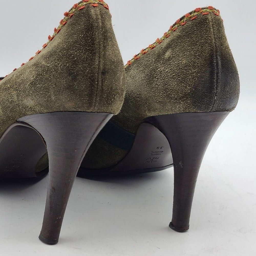 Philosophy Alberta Ferretti Designer heels pumps green red calf hair sz 8.5 39 - Picture 11 of 11